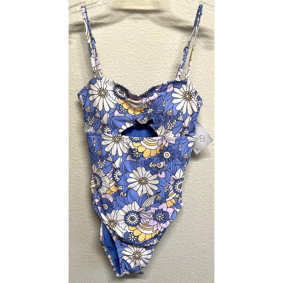 Vicious Young Babes One Piece Swimsuit Size M Blue Floral NEW - Picture 1 of 9